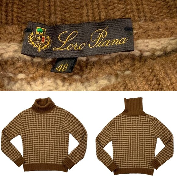 Loro Piana Mens Turtleneck Sweater It 48 US M Tan Cream Cashmere - Picture 13 of 13